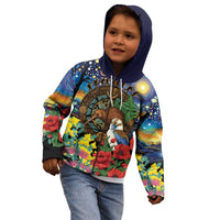 Kiwi-Kookaburra Bird ANZAC Personalised Kid Hoodie Aussie Golden Wattle Poppy Flowers LT9 - Polynesian Pride