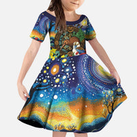 Kiwi-Kookaburra Bird ANZAC Personalised Kid Short Sleeve Dress Aussie Golden Wattle Poppy Flowers LT9 KID Blue - Polynesian Pride