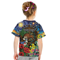 Kiwi-Kookaburra Bird ANZAC Personalised Kid T Shirt Aussie Golden Wattle Poppy Flowers LT9 - Polynesian Pride