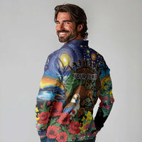 Kiwi-Kookaburra Bird ANZAC Personalised Long Sleeve Polo Shirt Aussie Golden Wattle Poppy Flowers LT9 - Polynesian Pride