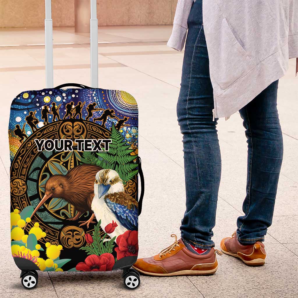 Kiwi-Kookaburra Bird ANZAC Personalised Luggage Cover Aussie Golden Wattle Poppy Flowers LT9 Blue - Polynesian Pride