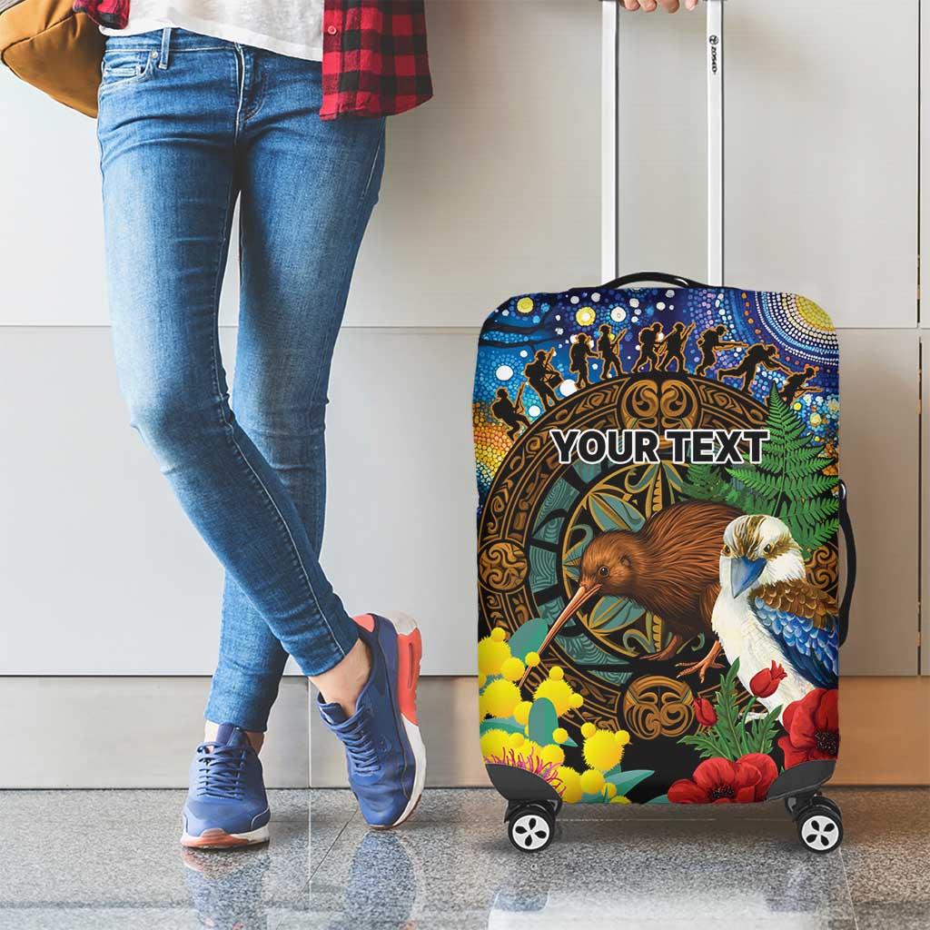 Kiwi-Kookaburra Bird ANZAC Personalised Luggage Cover Aussie Golden Wattle Poppy Flowers LT9 - Polynesian Pride