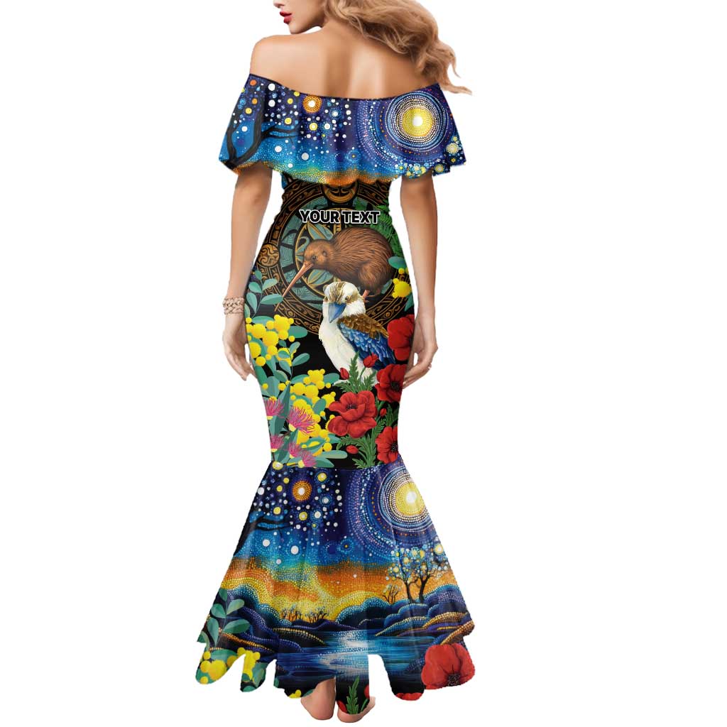 Kiwi-Kookaburra Bird ANZAC Personalised Mermaid Dress Aussie Golden Wattle Poppy Flowers LT9 - Polynesian Pride
