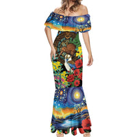 Kiwi-Kookaburra Bird ANZAC Personalised Mermaid Dress Aussie Golden Wattle Poppy Flowers LT9 - Polynesian Pride