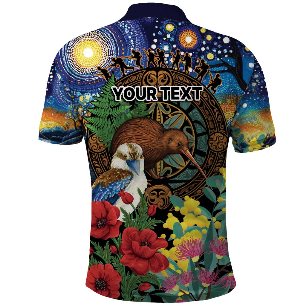 Kiwi-Kookaburra Bird ANZAC Personalised Polo Shirt Aussie Golden Wattle Poppy Flowers LT9 - Polynesian Pride