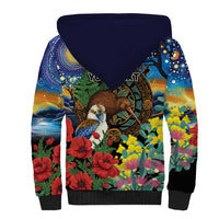 Kiwi-Kookaburra Bird ANZAC Personalised Sherpa Hoodie Aussie Golden Wattle Poppy Flowers LT9 - Polynesian Pride