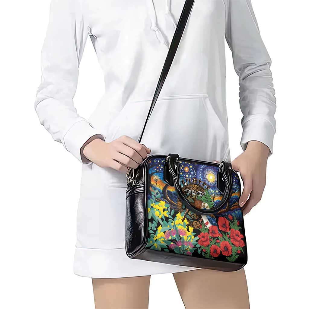 Kiwi-Kookaburra Bird ANZAC Personalised Shoulder Handbag Aussie Golden Wattle Poppy Flowers