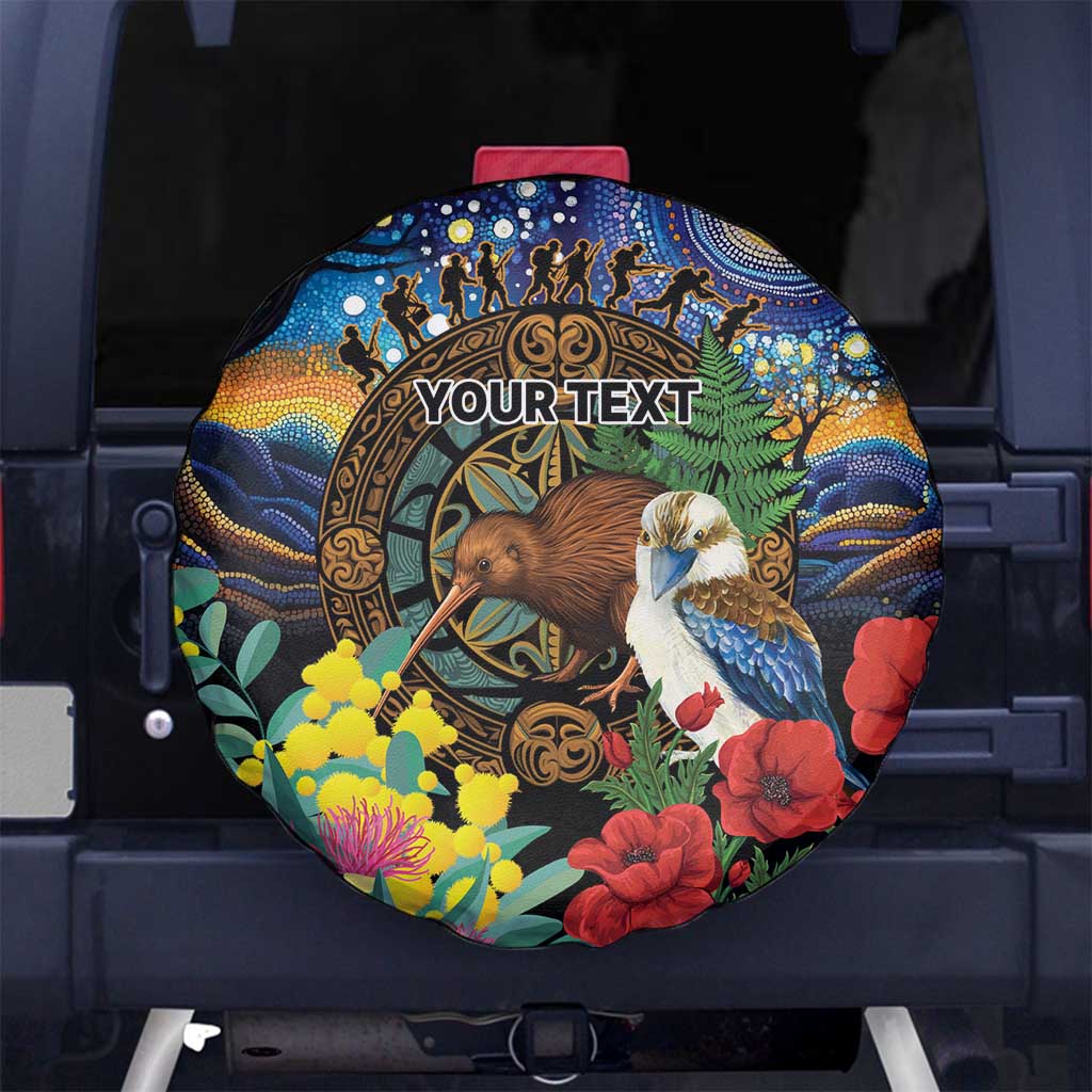 Kiwi-Kookaburra Bird ANZAC Personalised Spare Tire Cover Aussie Golden Wattle Poppy Flowers LT9 No hole Blue - Polynesian Pride