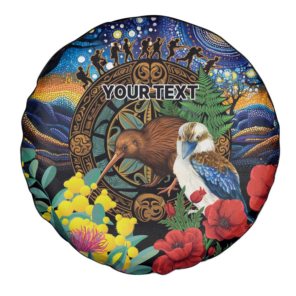Kiwi-Kookaburra Bird ANZAC Personalised Spare Tire Cover Aussie Golden Wattle Poppy Flowers LT9 - Polynesian Pride