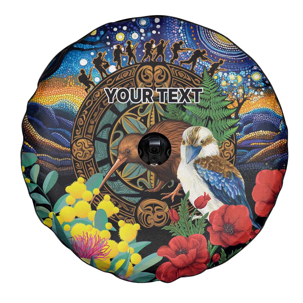 Kiwi-Kookaburra Bird ANZAC Personalised Spare Tire Cover Aussie Golden Wattle Poppy Flowers LT9 - Polynesian Pride