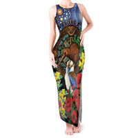 Kiwi-Kookaburra Bird ANZAC Personalised Tank Maxi Dress Aussie Golden Wattle Poppy Flowers LT9 Women Blue - Polynesian Pride