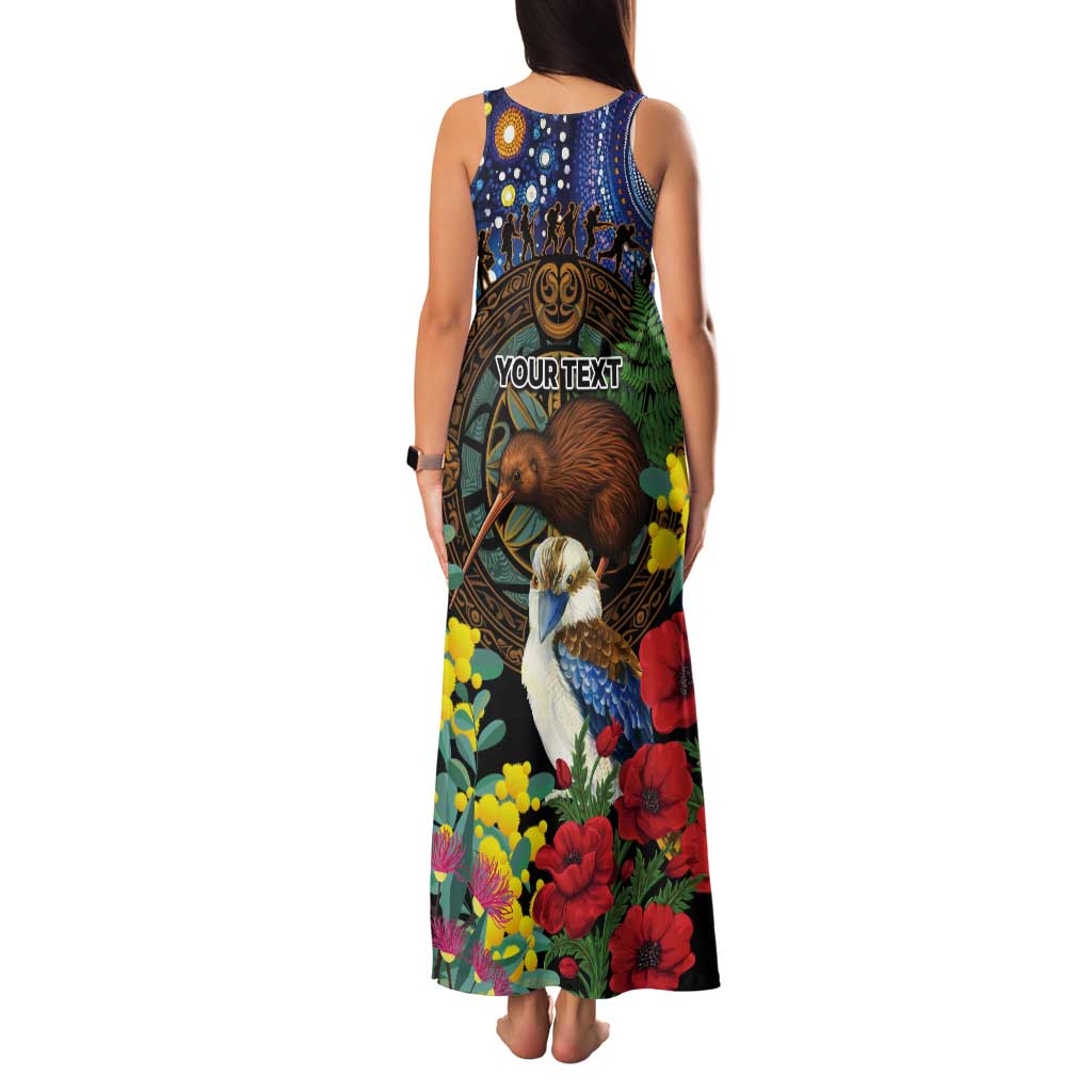Kiwi-Kookaburra Bird ANZAC Personalised Tank Maxi Dress Aussie Golden Wattle Poppy Flowers LT9 - Polynesian Pride