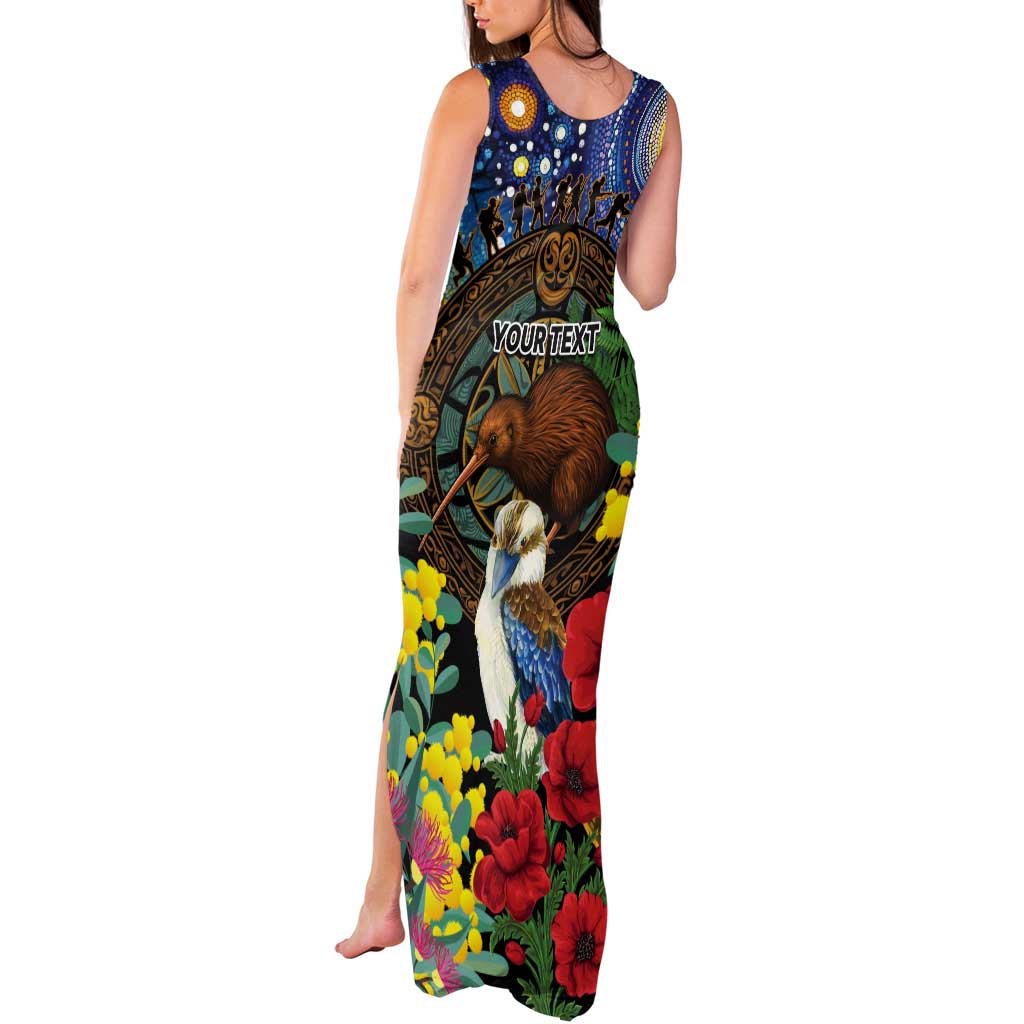 Kiwi-Kookaburra Bird ANZAC Personalised Tank Maxi Dress Aussie Golden Wattle Poppy Flowers LT9 - Polynesian Pride