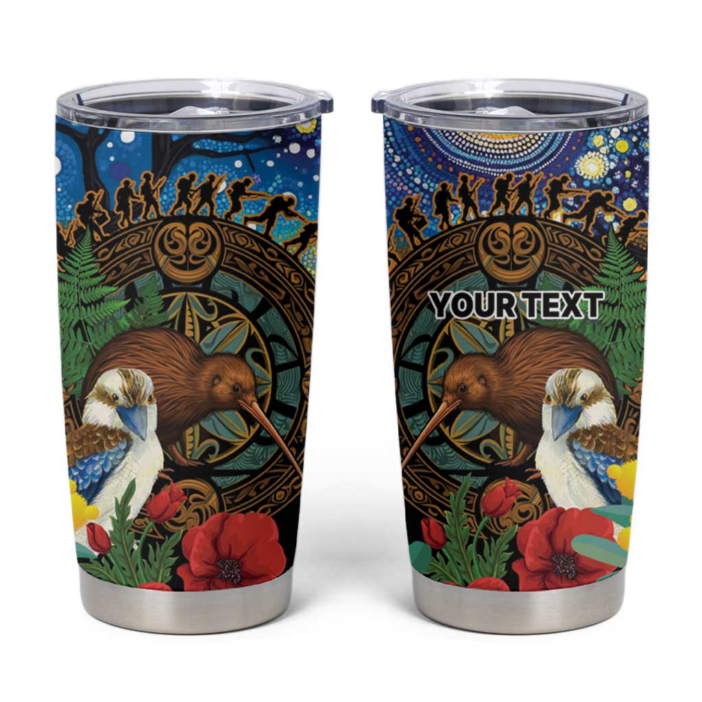 Kiwi-Kookaburra Bird ANZAC Personalised Tumbler Cup Aussie Golden Wattle Poppy Folowers LT9 Blue - Polynesian Pride