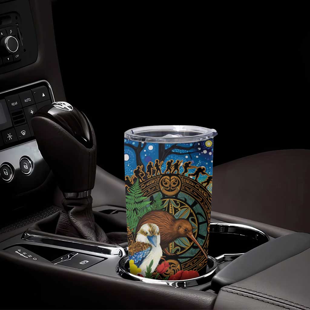 Kiwi-Kookaburra Bird ANZAC Personalised Tumbler Cup Aussie Golden Wattle Poppy Folowers LT9 - Polynesian Pride