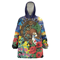 Kiwi-Kookaburra Bird ANZAC Personalised Wearable Blanket Hoodie Aussie Golden Wattle Poppy Flowers LT9 One Size Blue - Polynesian Pride