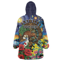 Kiwi-Kookaburra Bird ANZAC Personalised Wearable Blanket Hoodie Aussie Golden Wattle Poppy Flowers LT9 - Polynesian Pride