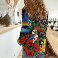 Kiwi-Kookaburra Bird ANZAC Personalised Women Casual Shirt Aussie Golden Wattle Poppy Flowers LT9 - Polynesian Pride
