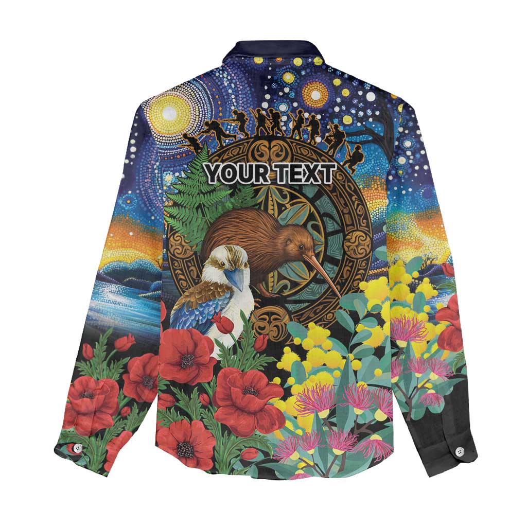Kiwi-Kookaburra Bird ANZAC Personalised Women Casual Shirt Aussie Golden Wattle Poppy Flowers LT9 - Polynesian Pride