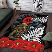 Kiwi-Tui Bird Soldier ANZAC Day Personalised Area Rug Maori Silver Fern Motif LT9 Black - Polynesian Pride