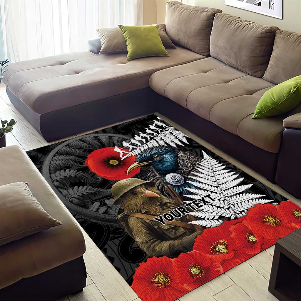Kiwi-Tui Bird Soldier ANZAC Day Personalised Area Rug Maori Silver Fern Motif LT9 - Polynesian Pride