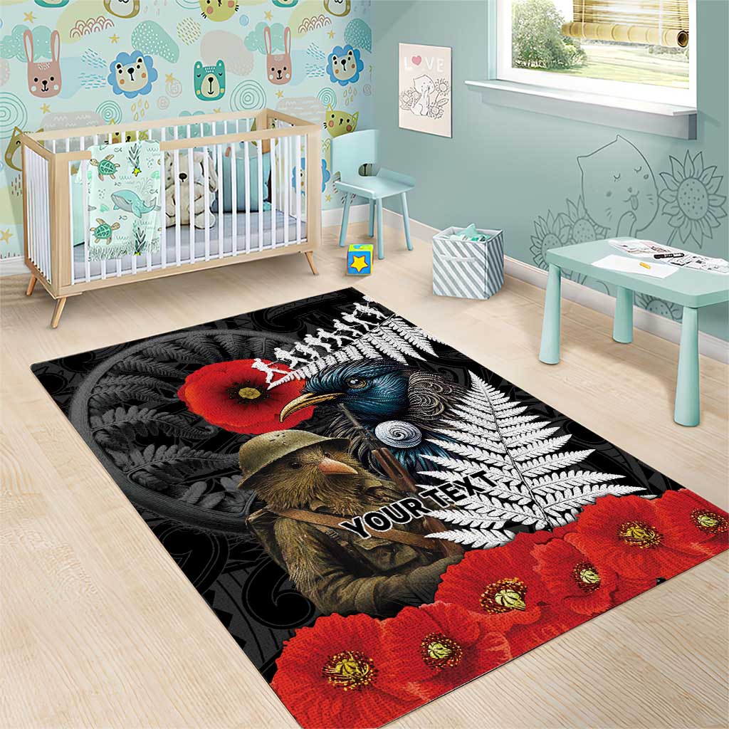 Kiwi-Tui Bird Soldier ANZAC Day Personalised Area Rug Maori Silver Fern Motif LT9 - Polynesian Pride