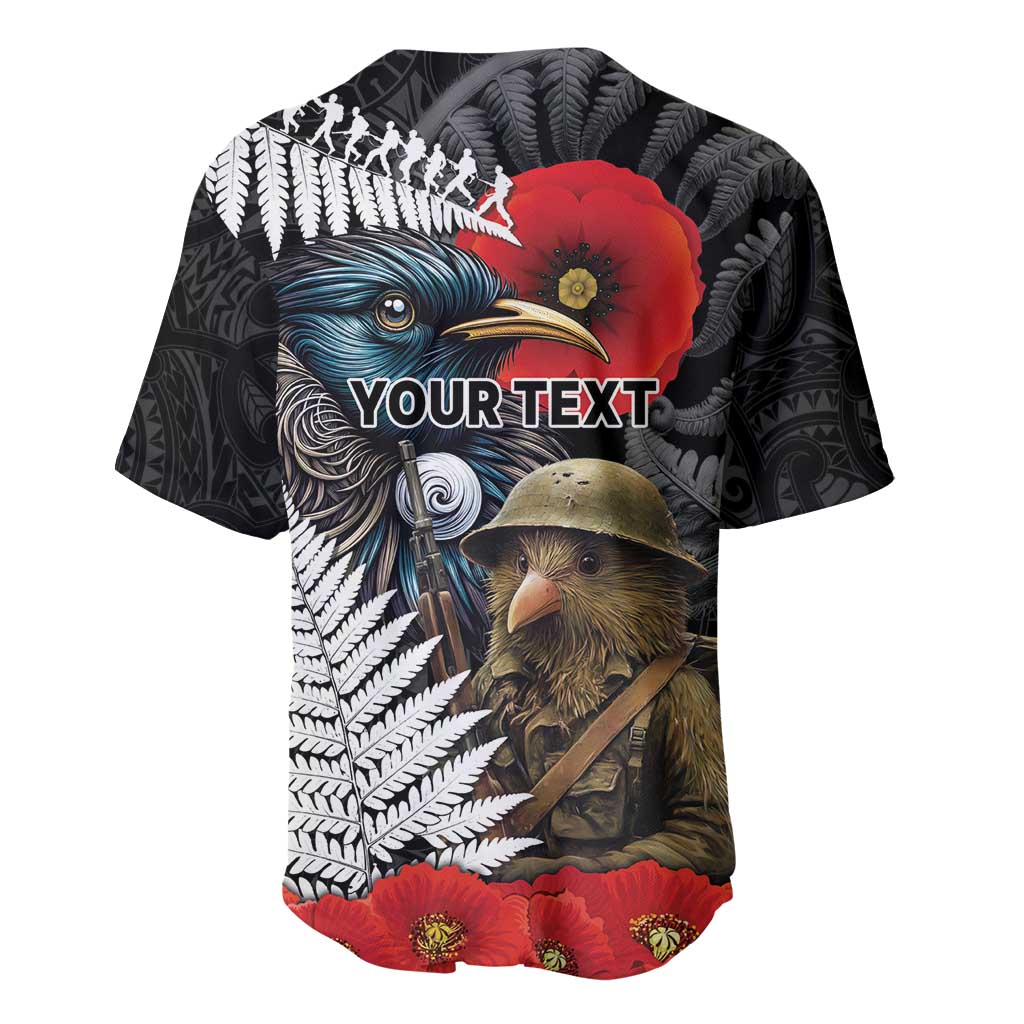 Kiwi-Tui Bird Soldier ANZAC Day Personalised Baseball Jersey Maori Silver Fern Motif LT9 - Polynesian Pride