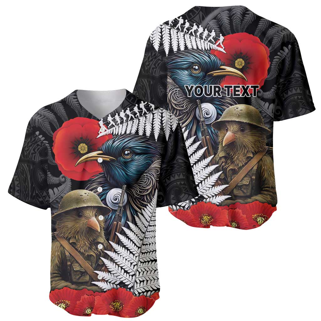 Kiwi-Tui Bird Soldier ANZAC Day Personalised Baseball Jersey Maori Silver Fern Motif LT9 - Polynesian Pride