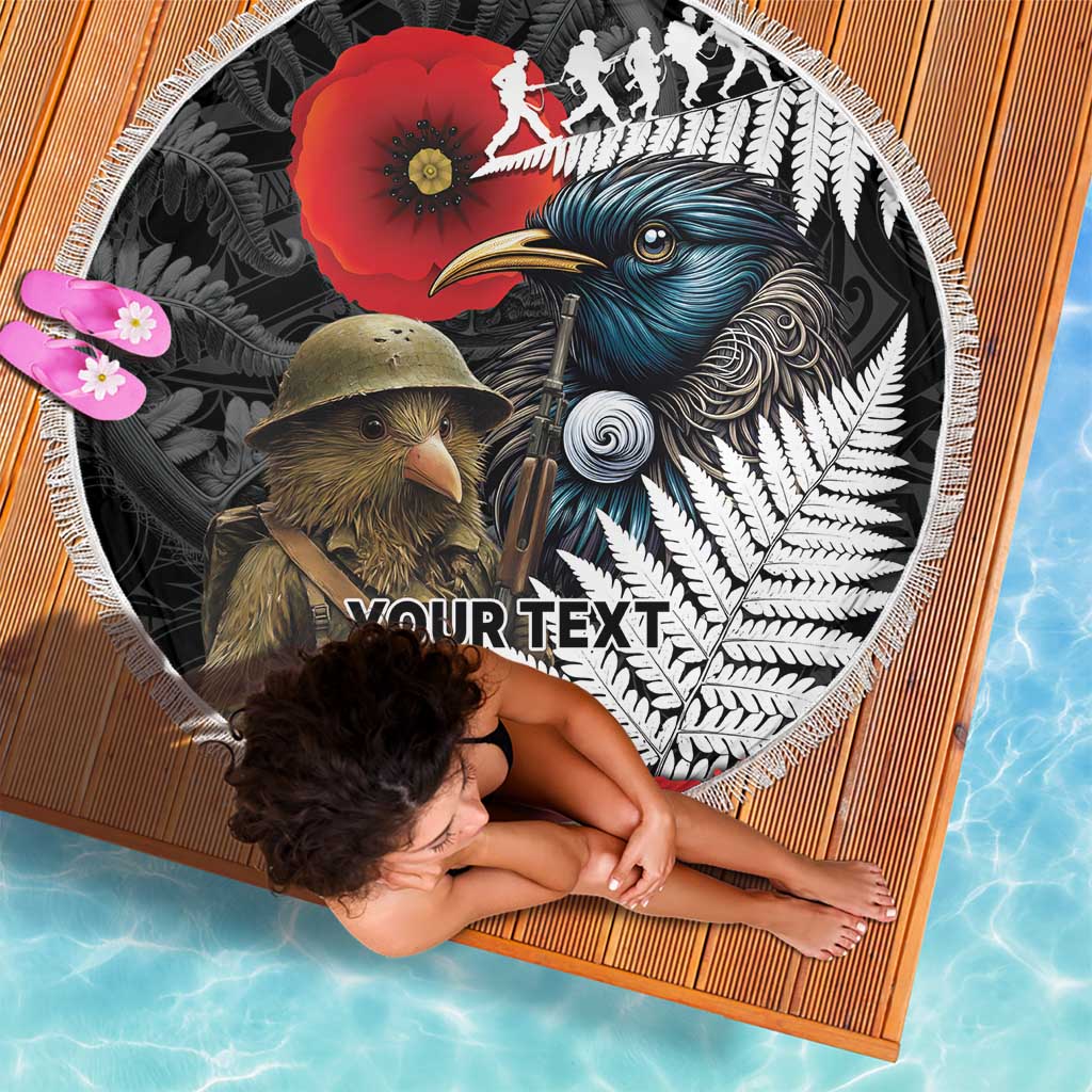 Kiwi-Tui Bird Soldier ANZAC Day Personalised Beach Blanket Maori Silver Fern Motif LT9 - Polynesian Pride