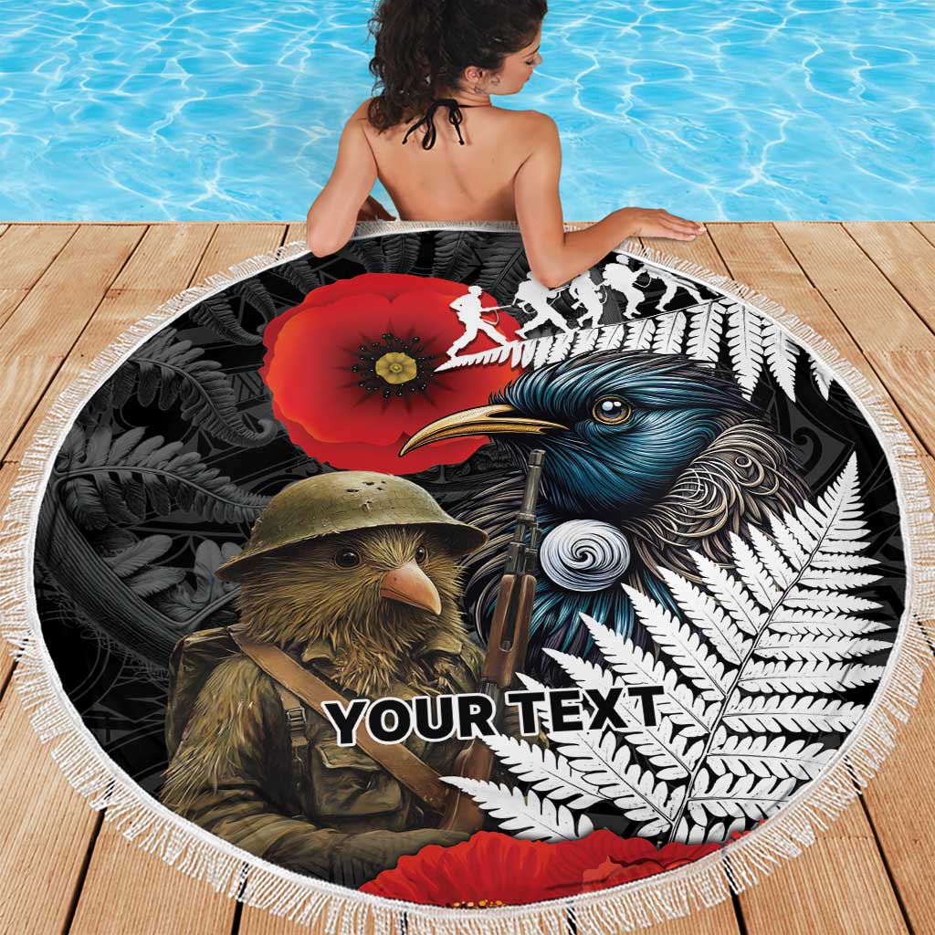 Kiwi-Tui Bird Soldier ANZAC Day Personalised Beach Blanket Maori Silver Fern Motif LT9 - Polynesian Pride