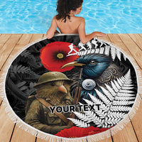 Kiwi-Tui Bird Soldier ANZAC Day Personalised Beach Blanket Maori Silver Fern Motif LT9 - Polynesian Pride