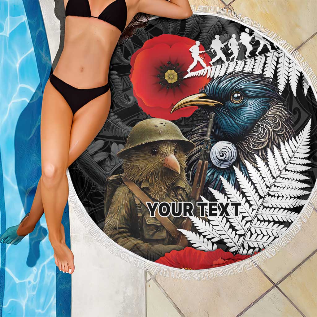 Kiwi-Tui Bird Soldier ANZAC Day Personalised Beach Blanket Maori Silver Fern Motif LT9 - Polynesian Pride