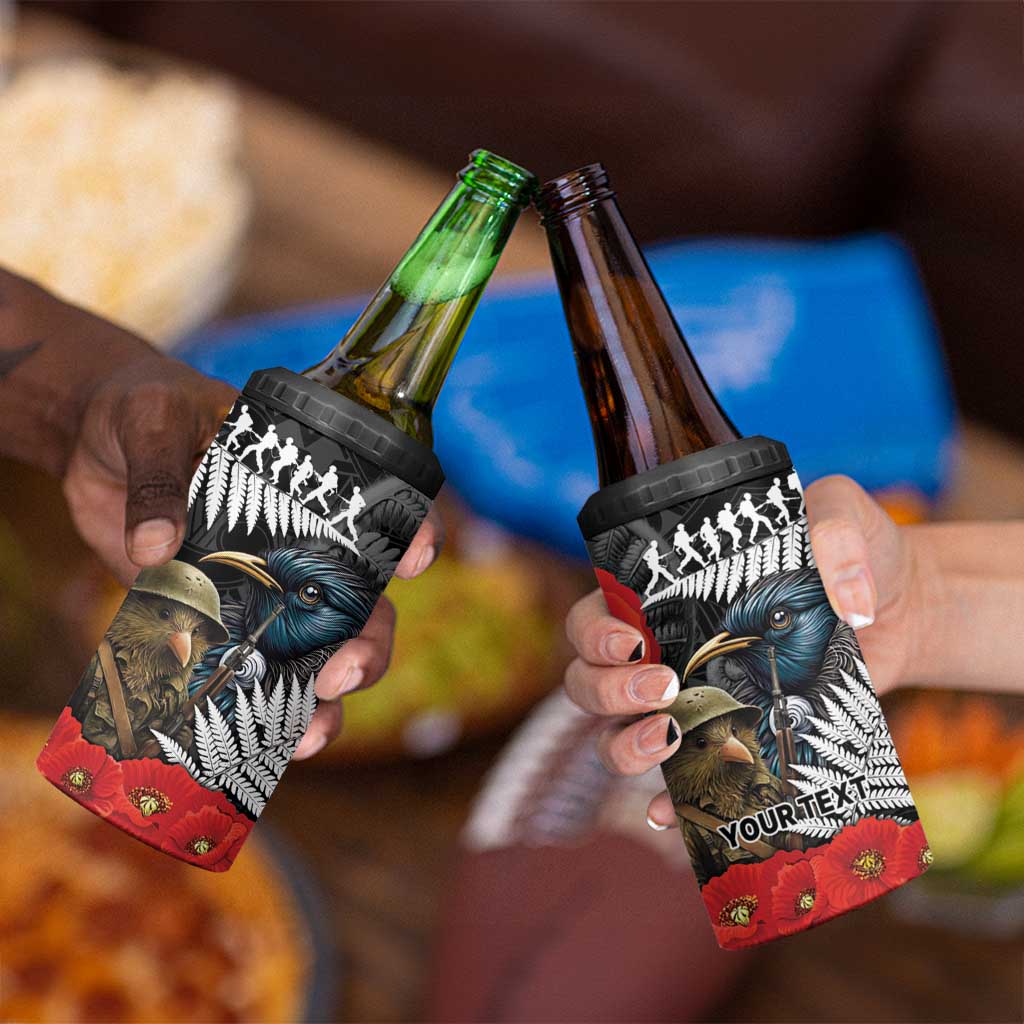 Kiwi-Tui Bird Soldier ANZAC Day Personalised 4 in 1 Can Cooler Tumbler Maori Silver Fern Motif LT9 - Polynesian Pride