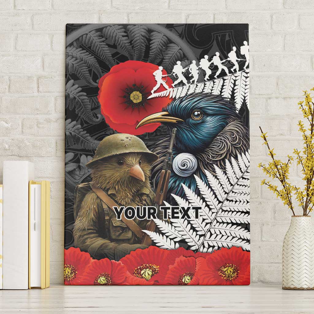 Kiwi-Tui Bird Soldier ANZAC Day Personalised Canvas Wall Art Maori Silver Fern Motif LT9 Without Frame Black - Polynesian Pride