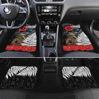 Kiwi-Tui Bird Soldier ANZAC Day Personalised Car Mats Maori Silver Fern Motif LT9 Set 4pcs Black - Polynesian Pride