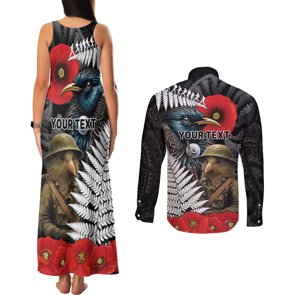 Kiwi-Tui Bird Soldier ANZAC Day Personalised Couples Matching Tank Maxi Dress and Long Sleeve Button Shirt Maori Silver Fern Motif LT9 - Polynesian Pride