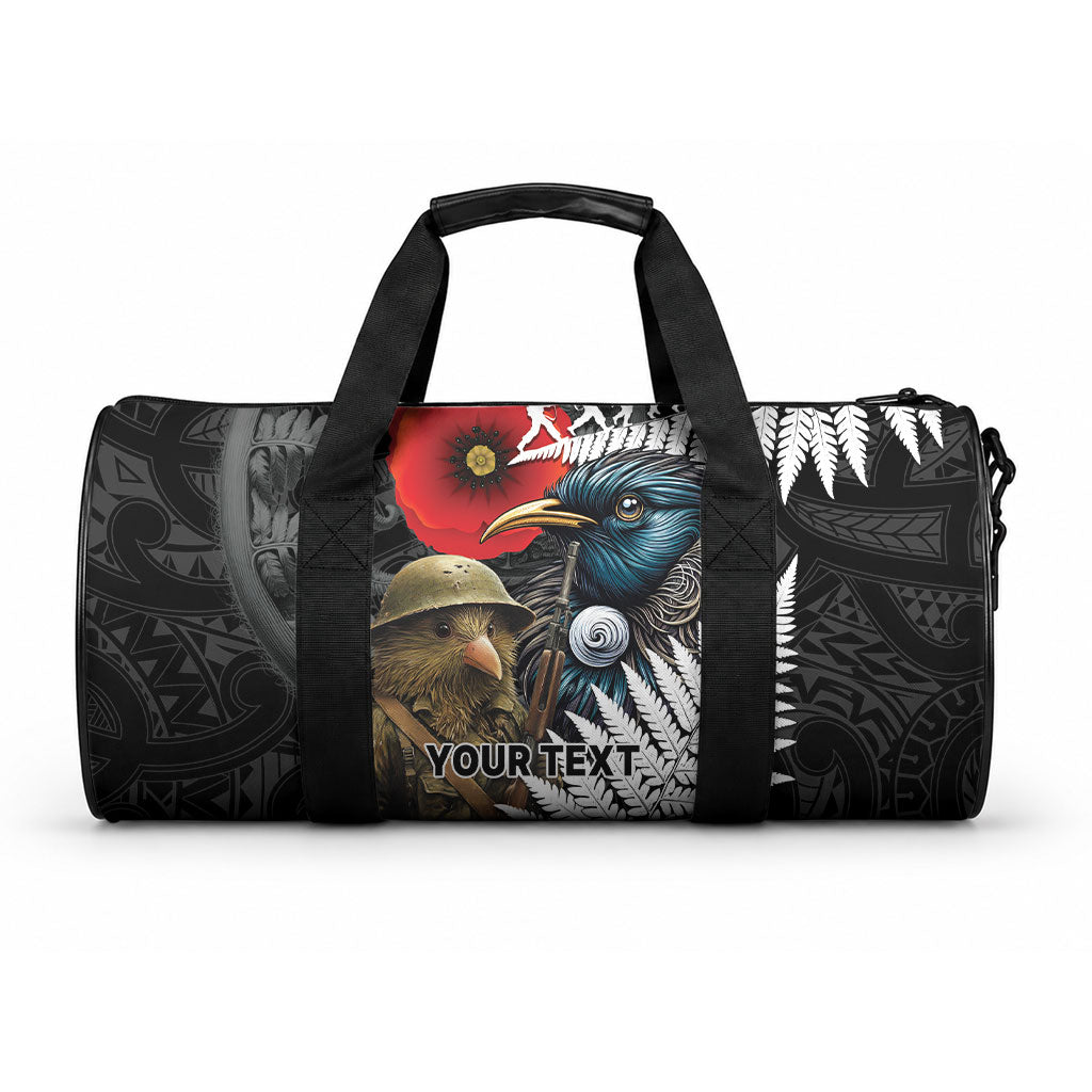 Kiwi-Tui Bird Soldier ANZAC Day Personalised Duffle Bag Maori Silver Fern Motif LT9 One size Black - Polynesian Pride