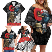 Kiwi-Tui Bird Soldier ANZAC Day Personalised Family Matching Off Shoulder Short Dress and Hawaiian Shirt Maori Silver Fern Motif LT9 - Polynesian Pride