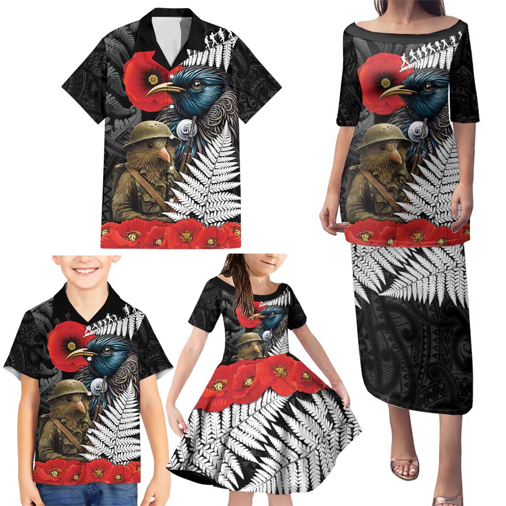 Kiwi-Tui Bird Soldier ANZAC Day Personalised Family Matching Puletasi and Hawaiian Shirt Maori Silver Fern Motif LT9 - Polynesian Pride