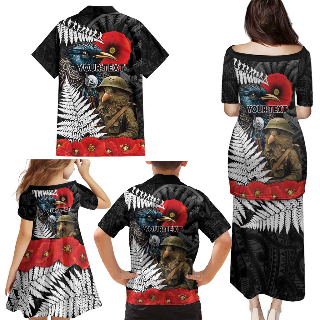 Kiwi-Tui Bird Soldier ANZAC Day Personalised Family Matching Puletasi and Hawaiian Shirt Maori Silver Fern Motif LT9 - Polynesian Pride