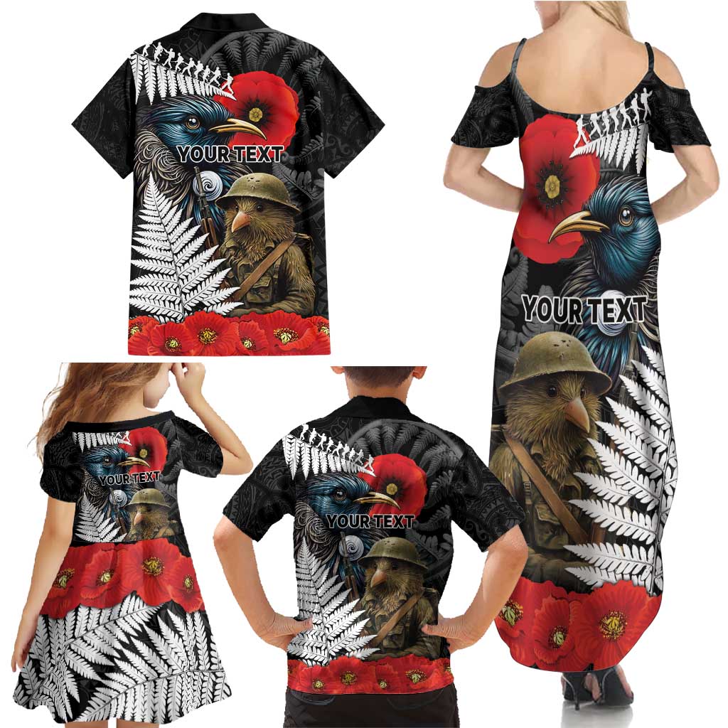 Kiwi-Tui Bird Soldier ANZAC Day Personalised Family Matching Summer Maxi Dress and Hawaiian Shirt Maori Silver Fern Motif LT9 - Polynesian Pride