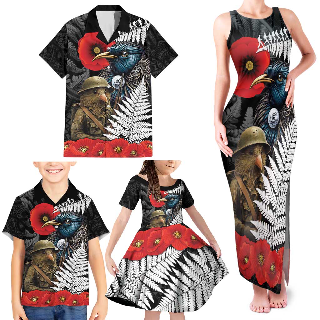 Kiwi-Tui Bird Soldier ANZAC Day Personalised Family Matching Tank Maxi Dress and Hawaiian Shirt Maori Silver Fern Motif LT9 - Polynesian Pride