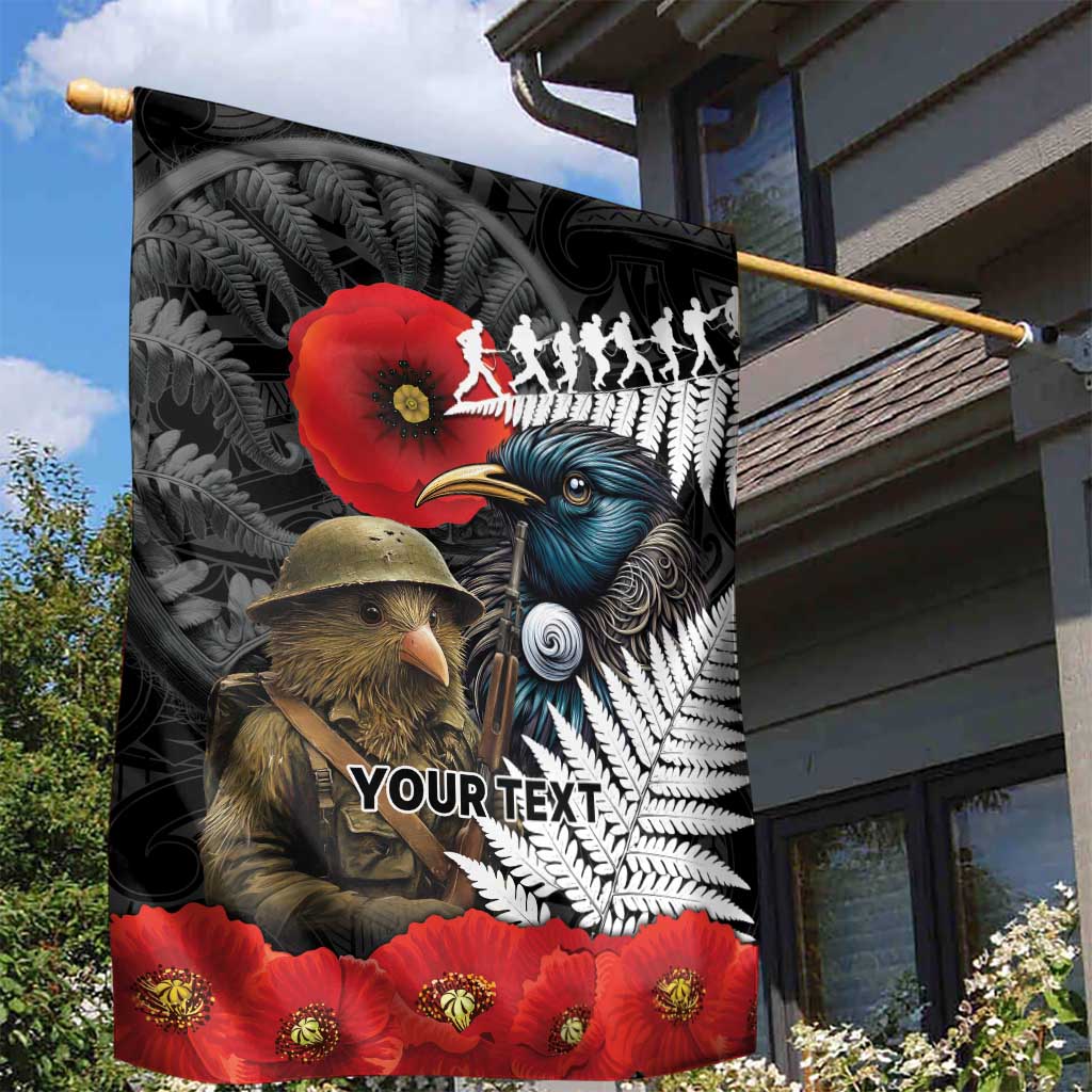 Kiwi-Tui Bird Soldier ANZAC Day Personalised Garden Flag Maori Silver Fern Motif LT9 - Polynesian Pride