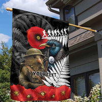 Kiwi-Tui Bird Soldier ANZAC Day Personalised Garden Flag Maori Silver Fern Motif LT9 - Polynesian Pride