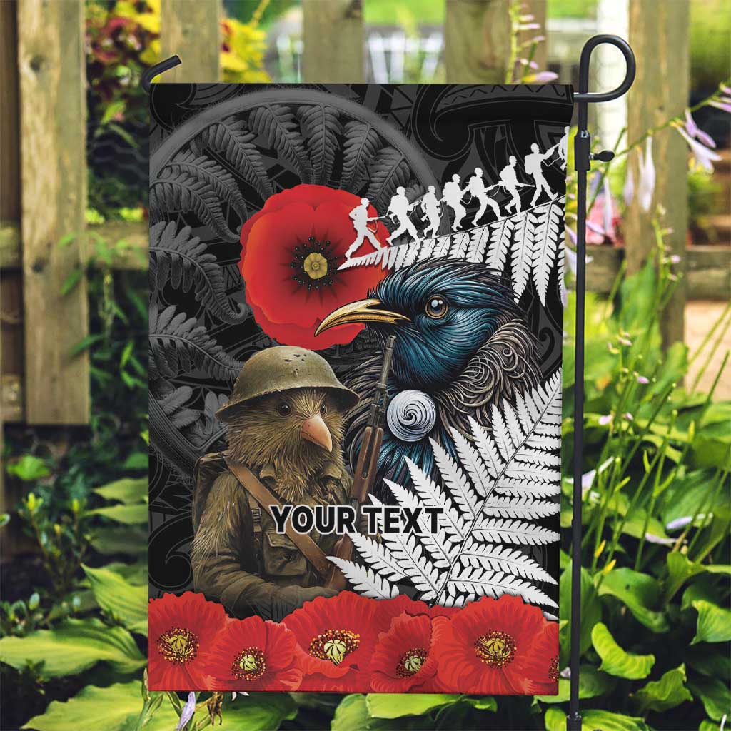 Kiwi-Tui Bird Soldier ANZAC Day Personalised Garden Flag Maori Silver Fern Motif LT9 Garden Flag Black - Polynesian Pride