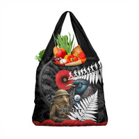 Kiwi-Tui Bird Soldier ANZAC Day Personalised Grocery Bag Maori Silver Fern Motif LT9 1-pack One Size Black - Polynesian Pride