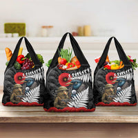 Kiwi-Tui Bird Soldier ANZAC Day Personalised Grocery Bag Maori Silver Fern Motif LT9 3-pack One Size Black - Polynesian Pride