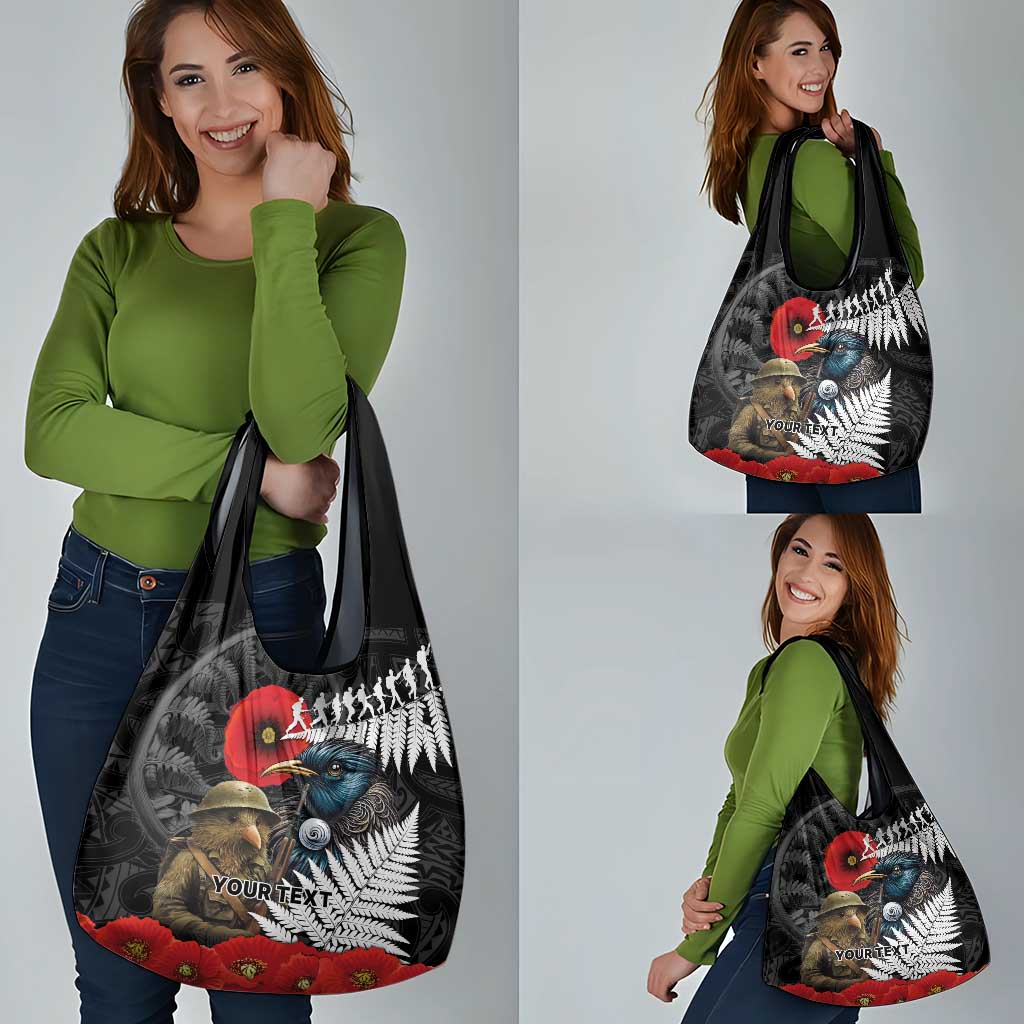 Kiwi-Tui Bird Soldier ANZAC Day Personalised Grocery Bag Maori Silver Fern Motif LT9 - Polynesian Pride