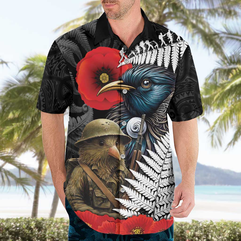 Kiwi-Tui Bird Soldier ANZAC Day Personalised Hawaiian Shirt Maori Silver Fern Motif LT9 - Polynesian Pride