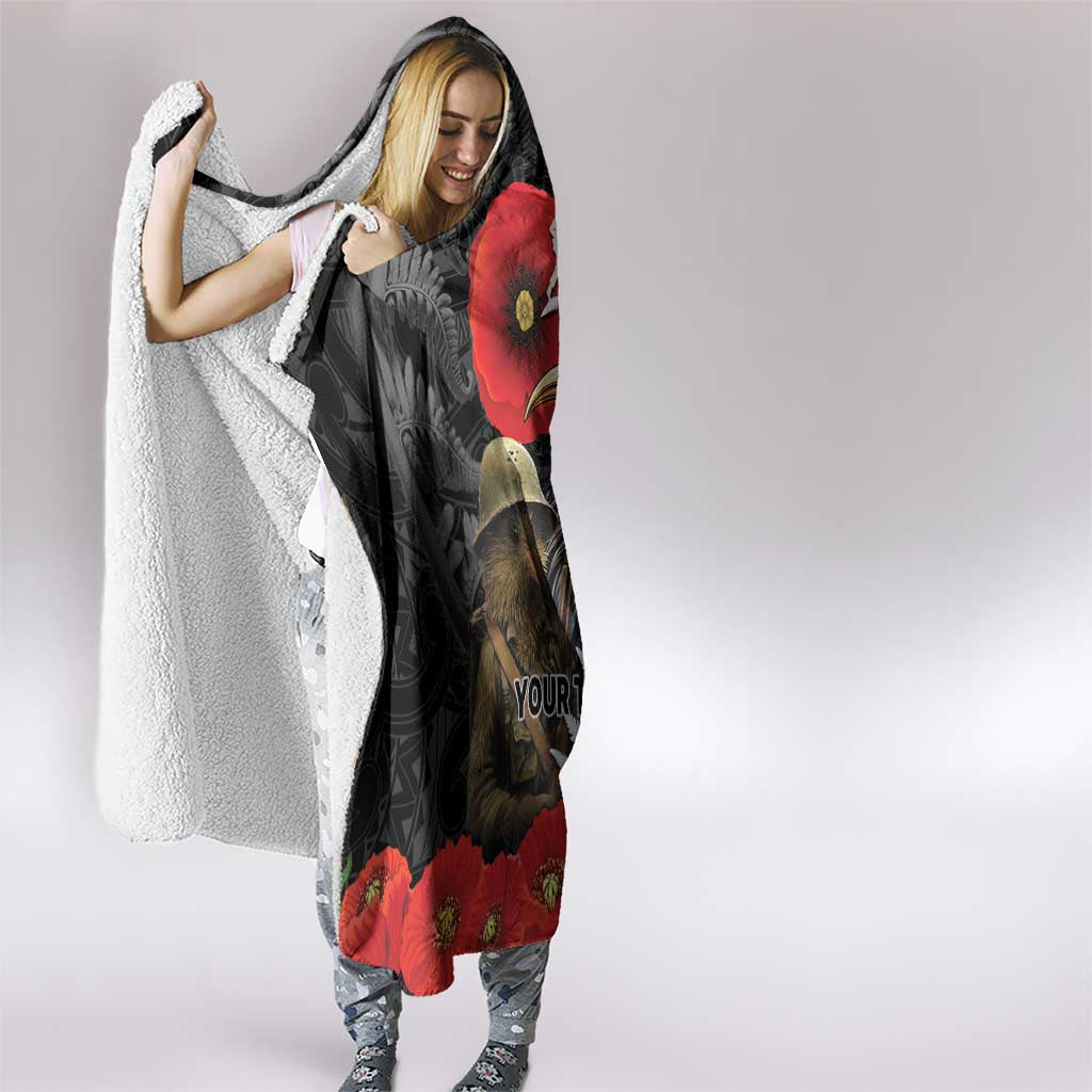 Kiwi-Tui Bird Soldier ANZAC Day Personalised Hooded Blanket Maori Silver Fern Motif LT9 - Polynesian Pride